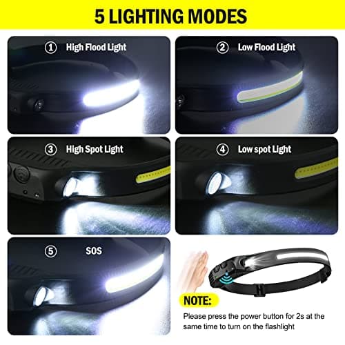 SerDa-Run 2PCS LED Head Torch, USB Headlamp 350 Lumens COB LED Headlight 80g Motion Sensor Headtorch with IPX4 Waterproof for Kids Adults, Running, Camping, Hiking, Fishing, Hunting, Climbing — view 4