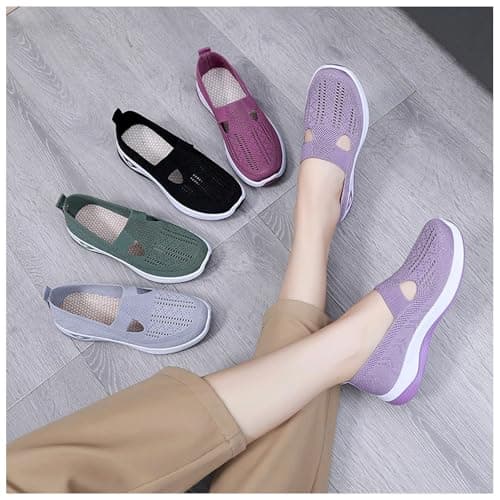 Women's Comfort Walking Shoes, Woven Lightweight Breathable Orthopedic Sneakers with Soft Sole, Arch Support and Stretch Fit Green — view 3