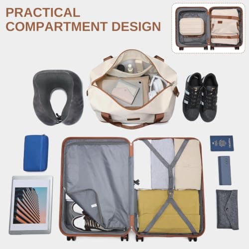 Kono 4 Piece Luggage Set ABS+PC Hard Shell Carry-On Cabin Suitcase, Beige — view 4