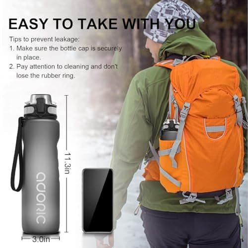 ADORIC Sports Water Bottle 1L, BPA Free Tritan Leak Proof Gym Bottle, Grey — view 5