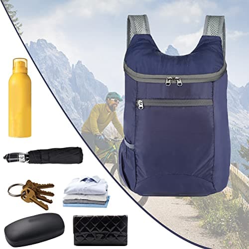 HuaJiao Foldable Backpack, Lightweight Water-Resistant Daypack, Dark Blue — view 5
