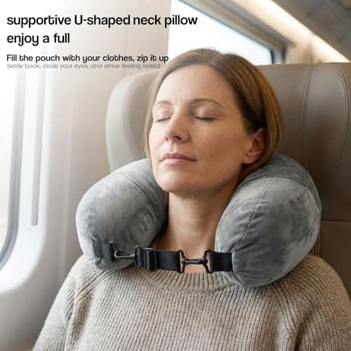 Campoverde Travel Neck Pillow Storage Bag, U-Shaped Pillowcase with Adjustable Shoulder Strap, Portable Organizer for Flight, Train and Car Travel(Grey) — view 6