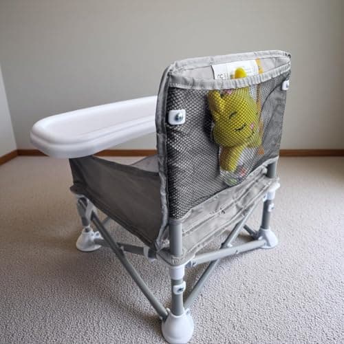 LADIDA Foldable Portable Baby Travel Booster Seat with Tray – High Chair for Dining, Camping, Beach – Toddler Feeding Chair with Removable Tray & Carry Bag （Grey） 308 — view 3