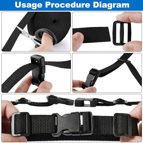 Amentalove 10 Meters Nylon Webbing Strap 32mm, Backpack Chest Strap with 15 Tri-Glide Slides Clip,15 Flat Side Release Buckles and 1 Scissor, Heavy Webbing Strap for DIY Bags Backpack Cargo Strapping — view 6