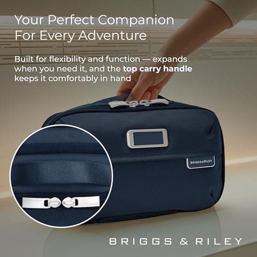 Briggs & Riley Wash Bag - Travel Bags for Women & Men, Organiser for Travel, Dopp Kit for Bathroom Accessories, Makeup, & Skincare, Navy, Expandable Essentials Toiletry Kit, Expandable — view 5