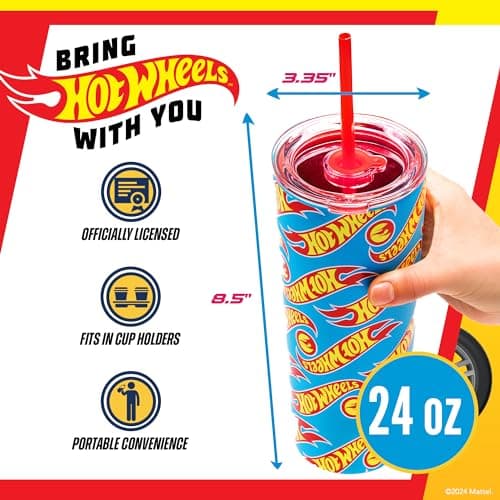 Dragon Glassware x Hot Wheels Insulated Tumbler with Lid and Straw - 24 oz Stainless Steel Cup with 2 Straws - Travel Coffee Tumbler - Race Team — view 2