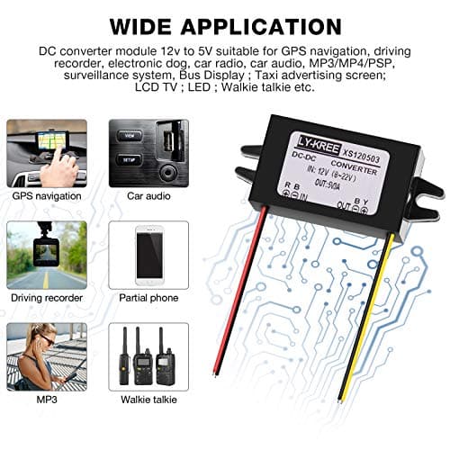 Weewooday Direct Current Converter 12v to 5v 3a 15w Buck Converter Module, Reduced Voltage Regulator Car Power Output Power Adapter, Wire Interface(1 Piece) — view 6