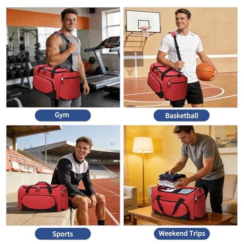 LONALIA 45L Sports Holdall Bags for Men, Gym Duffle Bag, Red — view 6