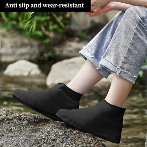 Godneei Foot Covers for Shoes, 5 Pairs Silicone Shoe Covers, Waterproof Shoe Covers Reusable for Men & Women, Non-Slip Shoe Protector Covers, Alternative to Shoe Covers Disposable, Black, Size L — view 3