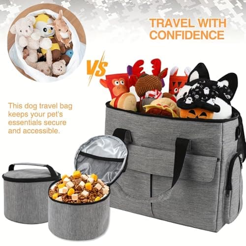 Dog Travel Bag Airline Approved Pet Travel Tote, Dog Travel Backpack Accessories Set with 2 Food Containers 2 Collapsible Bowls 1 Feeding Mat — view 6