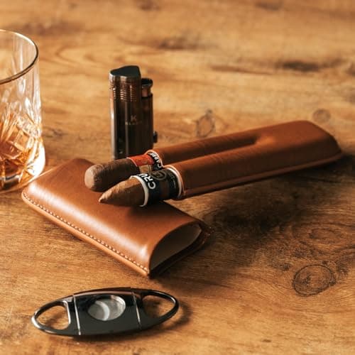 CASE ELEGANCE Two Cigar Travel Vegan Leather Case in Chestnut Brown (Chestnut Brown) — view 3