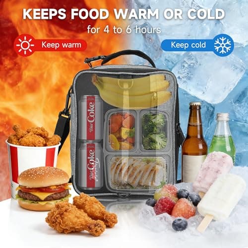 Kato Tirrinia Expandable Insulated Lunch Bag, 10L Lunch Cooler Bag with Shoulder Strap for Men and Women, Leakproof Lunch Box Bag, Suitable for Work School Travel Picnic Camping Beach, Charcoal — view 5