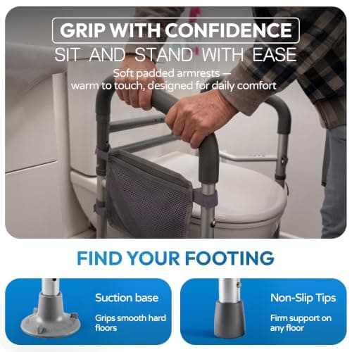 Toilet Safety Rails Adjustable Toilet Frame Compact for Elderly Adults Senior Disabled Toilet Assistance Handles Fit Most Toilets Foldable Portable Lightweight Travel Friendly (Standard) — view 6