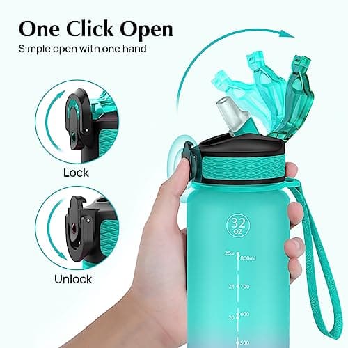 EYQ 1L Water Bottle, 1 Litre Water Bottle with Straw, 32oz Leak-Proof Motivational Sports Drinks Bottle with Time Marker, Tritan BPA-Free, Drinking Waterbottles for Gym Outdoor Sports — view 4