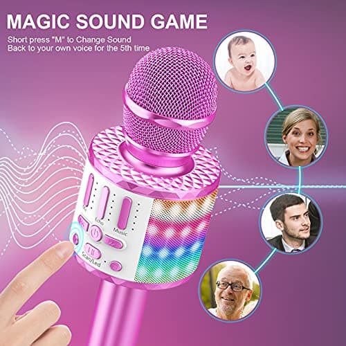 Wireless Microphone with Lights, Karaoke Bluetooth Microphone for Kids Adults, Portable Toy Karaoke Mic Speaker Machine, Home KTV Player Support Phone/Pad/TV for Party Singing, Boys Girls Best Gifts — view 5