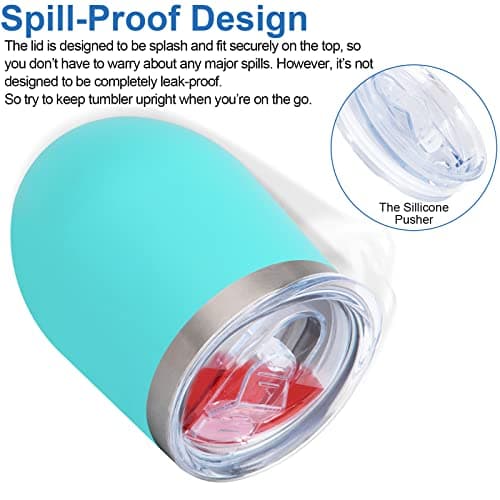 Reusable Coffee Cup, Double Walled -Insulated Travel Mug Vacuum Stainless Steel Wine Tumbler with Spill Proof Lid, Great for Hot & Cold Drinks - Coffee, Wine, 12oz/340ml (4 Piece Set, Aqua Blue) — view 4
