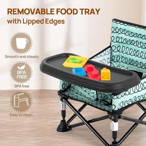 LADIDA Booster Seat for Toddlers with Removable Tray, Portable Foldable Baby High Chair for Kitchen & Dining Chairs, Suitable 6-36 Months Indoor & Outdoor (Green) 302 — view 5