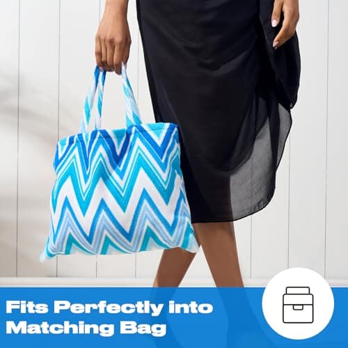 Brentfords Sun Lounger Towels Fitted Over Back of Bed, Zig Zag Swimming Pool Quick Dry Travel Large Beach Towel with Pockets for Loungers Summer Holiday Accessories, 215cm x 75cm — view 3