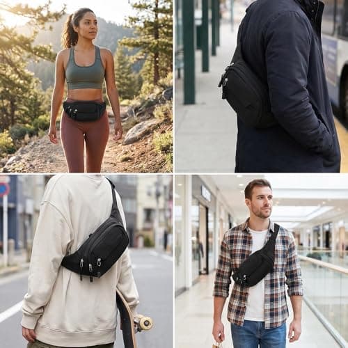 Running Belt Bum Bag for Men Women, Multi-Pocket Waist Pack Water Resistant Fanny Pack for Running Hiking Cycling Travel Gym Workout Walking Outdoor Sports (Black) — view 6