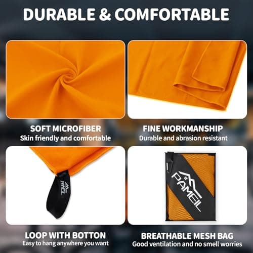 Pameil Microfibre Towel,3 Set(80 x 40cm x2 +160 x 80cm) Large Microfibre,Quick Dry Towel,Gym Workout Travel Swimming Beach Camp Outdoor Hiking (Orange) — view 5