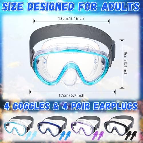 Relaxweex 4 Pack Adult Swimming Goggles with Nose Cover, Diving Mask with Elastic Fabric Strap, Swimming Goggles (Black, Blue, Mint Green, Purple) — view 2