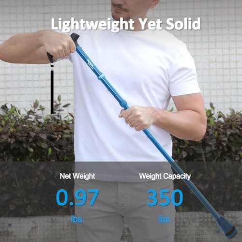 HEALTHBAZAAR All Terrain Walking Stick for Men & Women, Lightweight, Foldable, Adjustable, Shock Absorption, Collapsible Walking Stick for Seniors & Adults | HealthBazaar (Blue) — view 4
