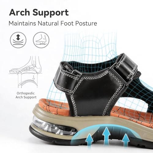 LIZH Arch Support Mens Sandals - Air Cushion, Natural Latex Walking Sandals for Man, Adjustable Hook & Loop Straps Beach Shoes, Non-Slip Footbed Slippers for Outdoor Casual Hiking Daily Wear — view 3