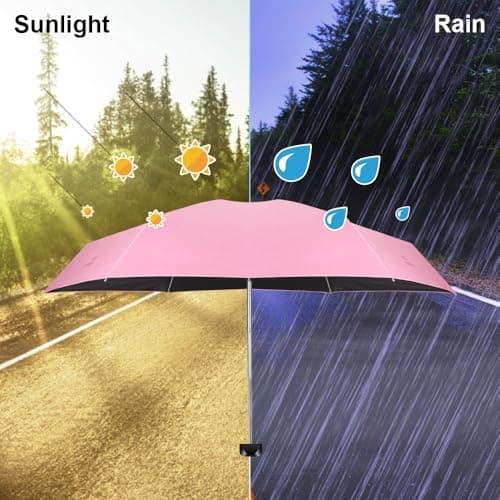 Vicloon Folding Umbrella, Mini Sun Umbrella, Portable Travel with Upgraded Skeleton Design, 210T Black Rubber Fabric, Anti-Wind Opening and Closing for Men and Women — view 4