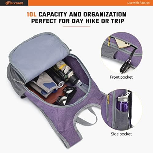 SKYSPER Small Daypack 10L Hiking Backpack Packable Lightweight Travel Compact Foldable Rucksack for Women Men(Purple) — view 3