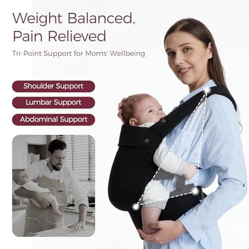Momcozy Baby Carrier for 3-24M/3.2-20kg, Waist 64-127cm, Cotton Black — view 2