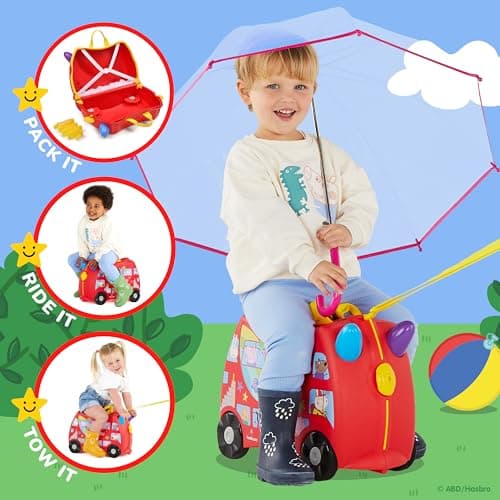 Trunki x Peppa Pig Ride-On Kids Suitcase - Carry-on Approved Kids Luggage, 18L Kids Travel Bag, Kids Suitcases on Wheels for Girls and Boys, Lightweight Cabin Hand Luggage with Tow Strap — view 3