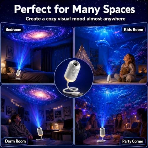 LMIX Galaxy Projector Night Light, 2-in-1 Holographic Star 5d Projector Plug and Play hd Star Smart Ceiling Projectors Lamp 360° Space Starry Sky USB Projection (with 6 Films) — view 4