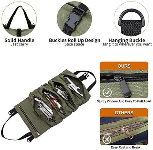 Super Roll Multi-Purpose Tool Bag, Canvas Tool Organizer Bucket, Car First Aid Kit Wrap Roll Storage Case, Hanging Tool Zipper Carrier Tote, Car Camping Gear — view 3