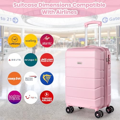 H.yeed Luggage Sets of 3 Piece, Lightweight Trolley Travel Suitcase Set ABS Hard Shell with 4 Spinner Wheels TSA Lock for Man Women, 21" + Duffels Bag & Toiletry Bag, Pink — view 2