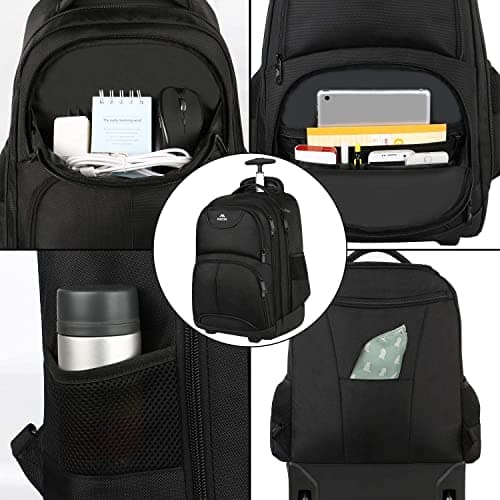 MATEIN Travel Backpack with Wheels, 17inch Rucksack with Wheels, Black — view 4