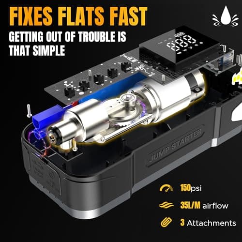 Instant Power Jump Starters - Jump Starter Power Pack and Air Compressor 4000 Amp 12 Volt - Portable Jump Starter Power Pack, Car Battery Jump Start 12-Volt Power Bank, 150PSI for Cars Vans Motorbikes — view 4