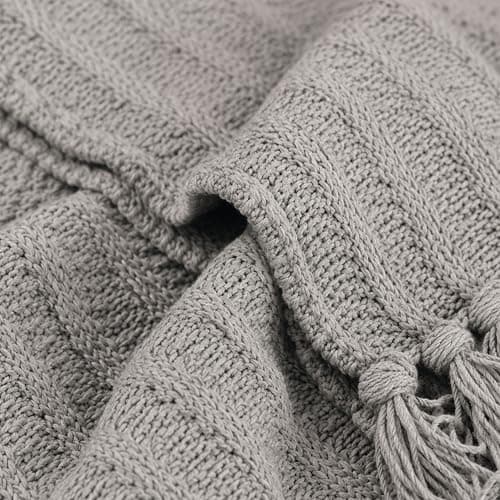 Olivia Rocco Cable Knit Throw Blanket 100% Cotton Soft Warm Knitted Throws for Sofas Couch Bed with Tassel Design 120 x 150 cm, Grey — view 3