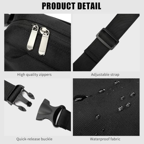 Plus Size Fanny Pack for Men Women with Extender Strap, Anti-Theft RFID 2.5L Crossbody Waist Bag, Adjustable Belt Water Resistant Hip Bum Bag Sling Chest Bag for Travel Outdoor, 2.5L Black, M — view 6