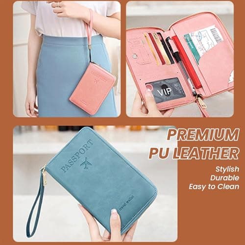 Passport Holder,RFID Travel Wallet,Multi-Functional RFID Passport Wallet,Passport Holder for Travel Holiday Essentials,Multi Functional Card Folder for Travel Women and Men Accessories (Pink) — view 5