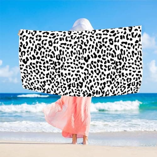 Large Thin Microfibre Beach Towel with Bag for Adult Men Women,160x90cm Leopard Beach Towels Quick Dry Sand Free Lightweight Swim Bath Towel for Travel,Swimming,Pool,Holiday,Camping,Yoga,Gym Sports — view 3