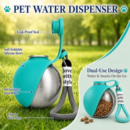 Kaaeiccr Dog Water Bottles for Walking, 285ml 2-in-1 Light Blue — view 4