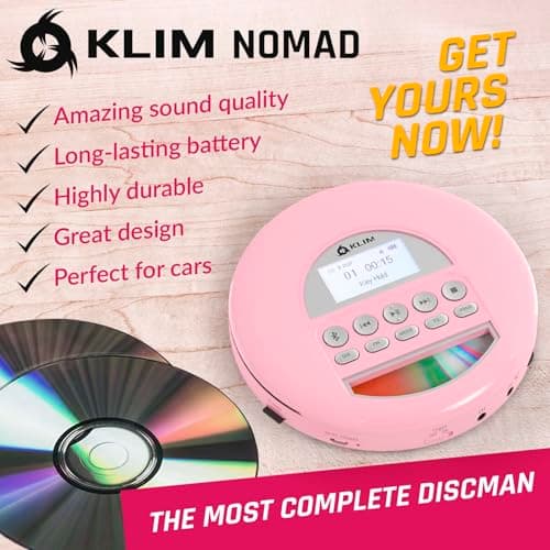 KLIM Nomad - Portable CD Player with Long-Lasting Battery - with Headphones - Radio FM - Compatible MP3 CD Player Portable - TF Card Radio FM Bluetooth - Ideal for Cars - Pink — view 2