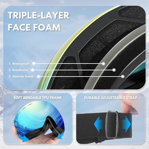 DADA-PRO Ski Goggles Mens Women Skiing Goggles Adults Over Glasses OTG Anti Fog Frameless For Snowboard Jet Snow 100% UV Protection Helmet Compatible (Blue) — view 5
