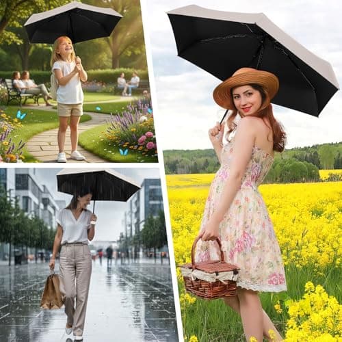 FWHFNB Travel Umbrella, Travel Mini Umbrella, Pocket Umbrella, UV Umbrella, UPF 50+, Portable Lightweight Compact, with Storage Box, for Men and Women (White) — view 5