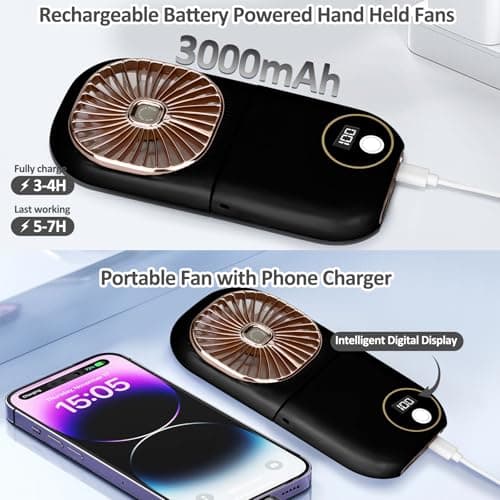wokdsbl Rechargeable Handheld Fan Folding Mini Fan 3000mAh Black — view 5