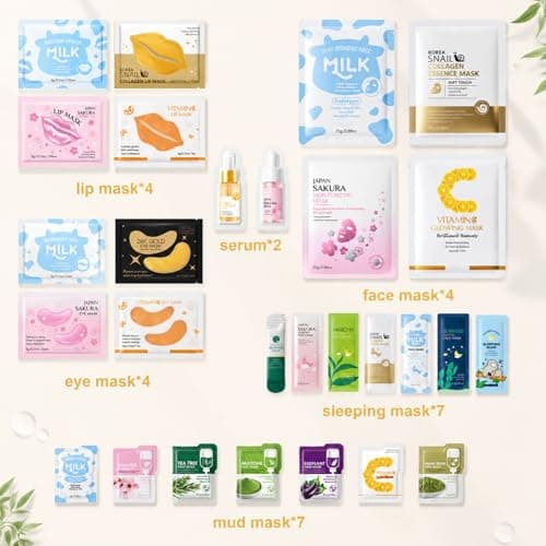 28PCS Skincare Gift Set, Beauty Gifts Sets for Women, Pamper Gifts for Women with Face Masks,Mud Mask,Sleeping Face Mask, Serum,Lip Mask,Eye Patch Girls Gift for Travel Skincare Set — view 2