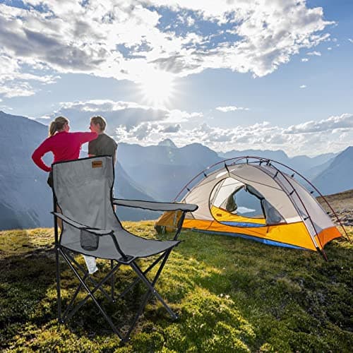 Rainberg Folding Camping Chairs, Comfortable Heavy Duty Structure, Extra Wide Garden Chair with Hard Armrest, Foldable Fishing Chair Outdoor Fold up, Cup Holder with Carry Bag. (Pack of 2, Grey) — view 6