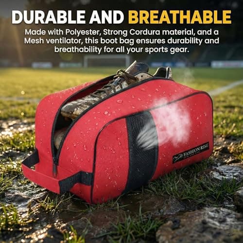 Waterproof Sports Boot/Shoe/Travel Bag for Football Cricket Rugby Golf Toiletry Gym for Men/Women (Black & Red, 2 Pcs) — view 3