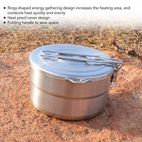 1.5L Camping Pot with Lid, Stainless Steel Folding Handle Lightweight Cooking Pot for Outdoor Camping, Hiking, Picnic, Barbecue, Portable Cookware with Tick Marks — view 4