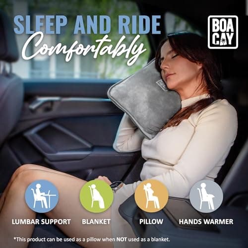 BOACAY Soft & Warm Travel Blanket for Aeroplane & Car - Essential for Long Flights for Women, Men, Children - Compact Pillow with Luggage Sleeve & Backpack Clip — view 6